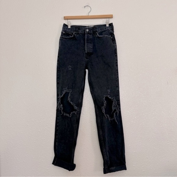 Free People We The Free Black Distressed High Rise Jeans - Picture 1 of 7